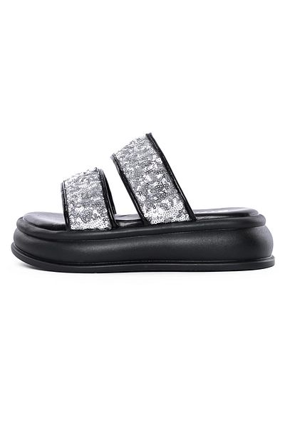 FASHION Women's Slippers with Low Sole 888-2 Black-Silver |