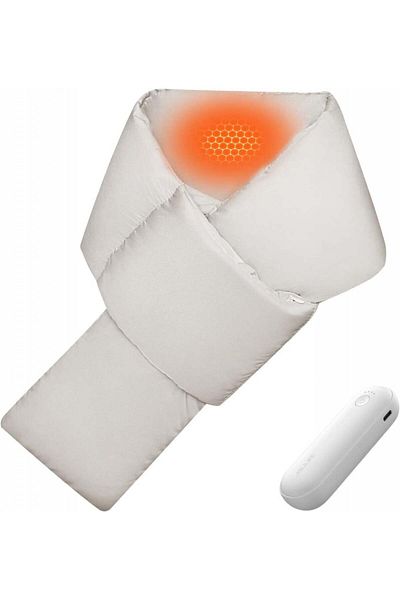 JISULIFE Electric Heating Pad Neck Scarf, Cotton, White, 3 Heating Levels, 4500mah