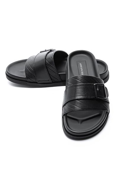 advancer Men's Slippers made of genuine leather S11112 Black |