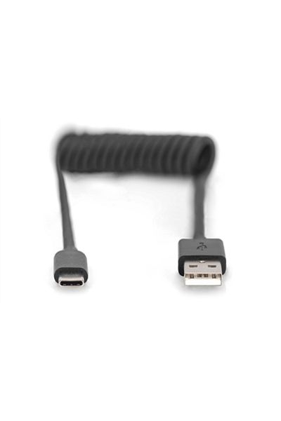 Digitus Cablu Spiral USB-C la USB-A Digitus, 1m, Negru
