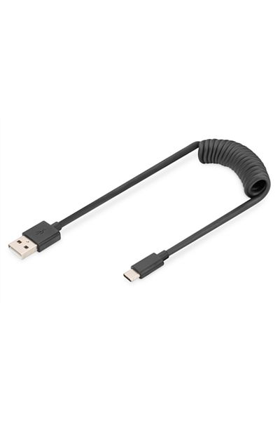Digitus Cablu Spiral USB-C la USB-A Digitus, 1m, Negru