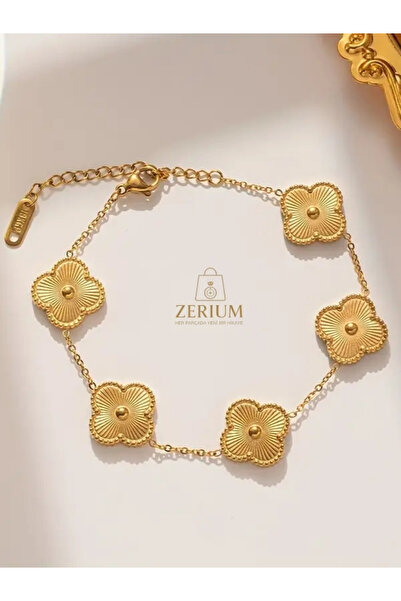 ZERİUM Five-Leaf Clover Stylish Women's Steel Bracelet
