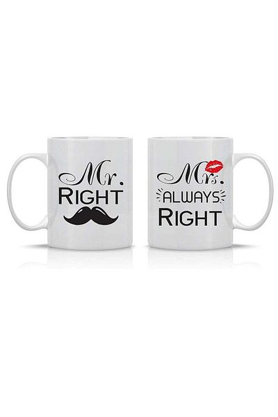 Story of candle Two Ceramic Mugs with Couples Design in White Color