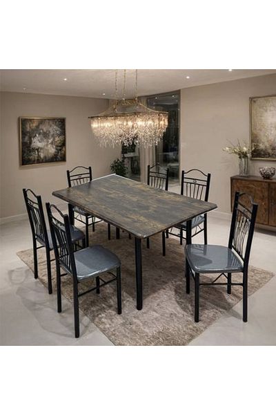 DEC5 Wooden dining table. Iron legs. 6 chairs. Size: 90*150 cm.