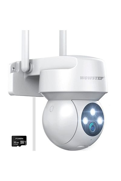 WowStep Surveillance Camera, 3MP, 360° Angle, 2K, Indoor/Outdoor, Infrared, 32 GB Card, White