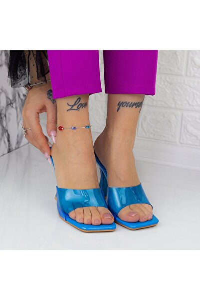 Botinelli Papuci Dama cu Toc gros TN-54 Albastru