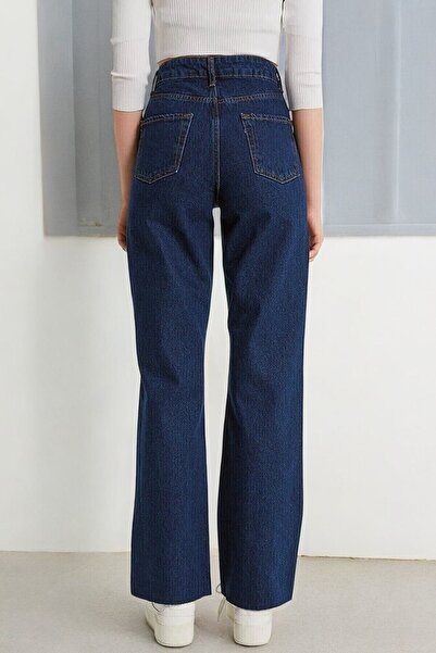 byhaziran butik Lotte Young Girl Σκούρο Μπλε Ψηλόμεσο Λύκρα 5 τσέπες 90's Wide Leg Jeans