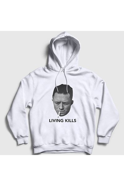 Presmono Unisex Λευκή Living Kills Albert Camus Φούτερ με Κουκούλα 554098tt