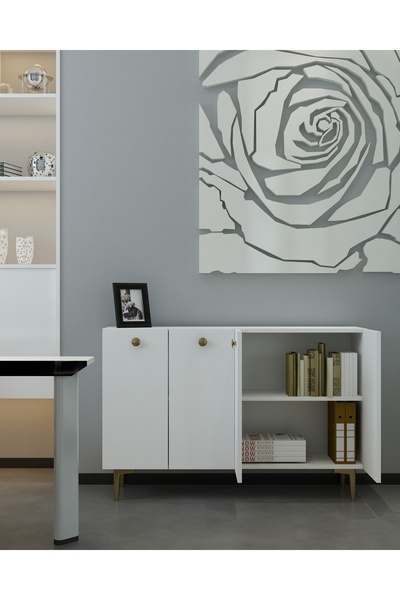 DEMONTE DECOR BETTYDD OFİS EVRAK DOLABI BEYAZ-BEYAZ-ALTIN