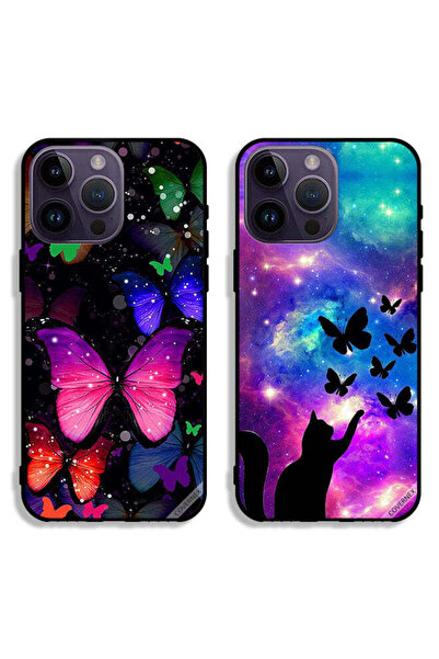 Covernex حافظتان لهاتف Apple iPhone 14 Pro - أغطية واقية برسومات قطة وفراشات