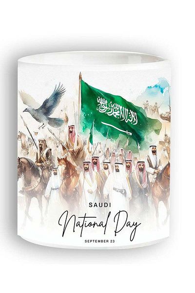 Story of candle National Day Ceramic Mug with Saudi National Day Design - White