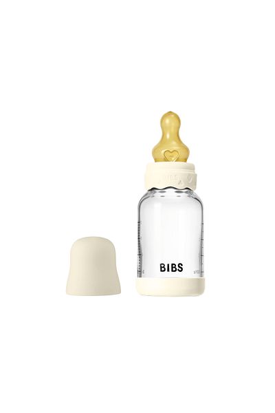 Bibs Complete set of Boheme anti-colic glass bottle with latex nipple, slow flow, 120 ml, Ivory