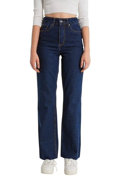byhaziran butik Ariadne Young Girl Dark Blue High Waist Lycra Wide Leg Jeans
