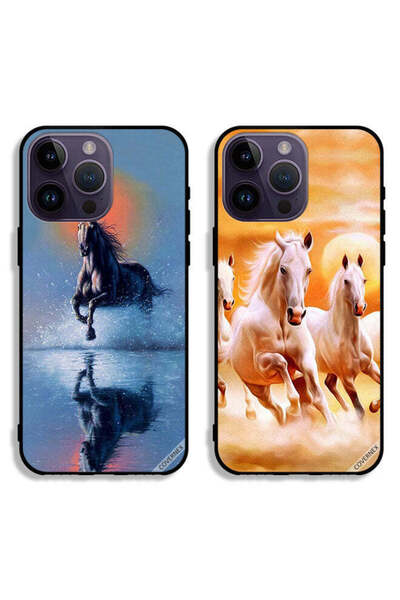 Covernex حافظتان لهاتف Apple iPhone 14 Pro Max بأغطية واقية - خيول تركض