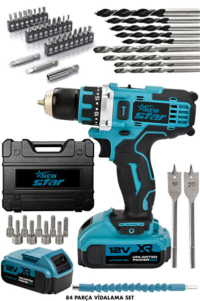 Newstar Ultra güçlü 12v Şarjlı Matkap Metal Şanzıman Bakır Sargılı Çift Akülü