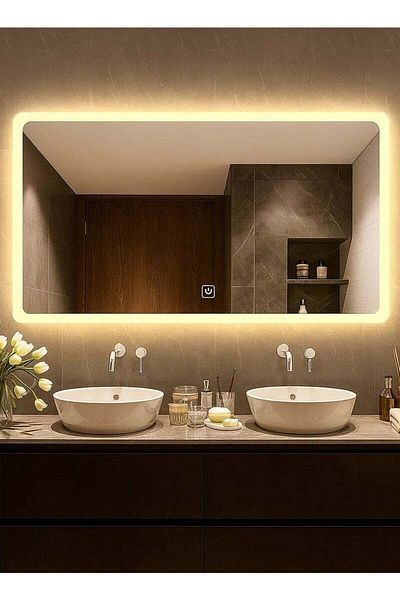 Taimi 100x75cm LED Rectangular Mirror with Touch Control, Side Light, for Bathroom and Makeup