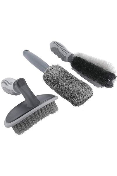 divendi-ro Car wash kit with 12 pieces, brushes, handle, sponge and washcloth, yellow-grey