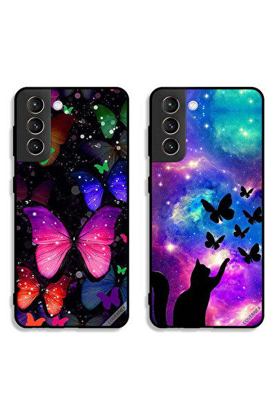 Covernex حافظتان لهاتف سامسونج جالاكسي S21 بلس 5G، أغطية واقية بنقشة قطة وفراشات