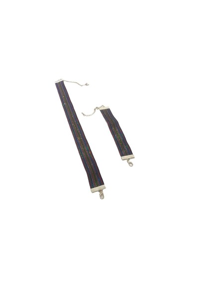 SYAZE Dot Patterned Glitter Woven Choker and Bracelet Set – 2 cm Thin Stripe