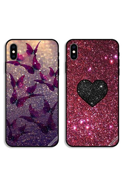 Covernex حافظتان لهاتف Apple iPhone XS أغطية واقية برسومات فراشات لامعة وقلب لامع