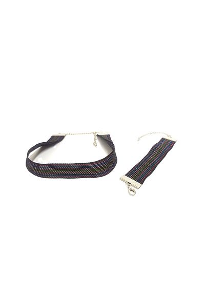 SYAZE Dot Patterned Glitter Woven Choker and Bracelet Set – 2 cm Thin Stripe
