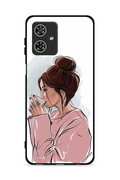 Covernex غطاء حماية لهاتف موتورولا موتو جي 54 5G، رسم فتاة تشرب الشاي