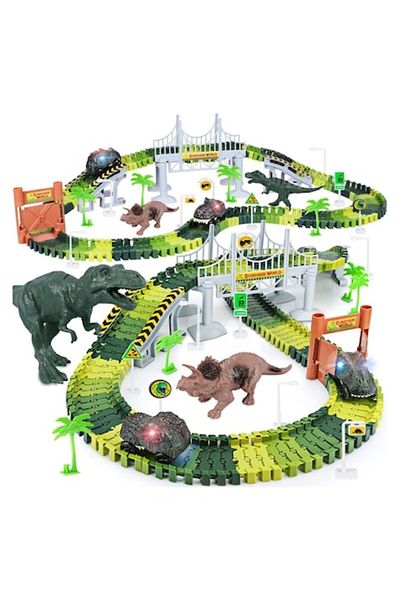 OEM Interactive toy race track with 156 flexible pieces, 2 dinosaurs, 2 included cars, toys for boys and