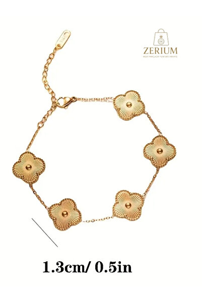 ZERİUM Five-Leaf Clover Stylish Women's Steel Bracelet