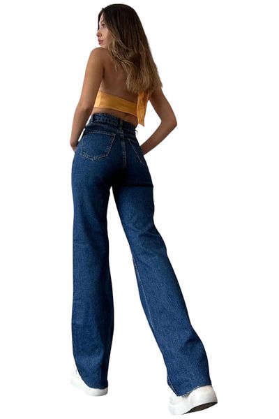 byhaziran butik Fia Young Girl Dark Blue High Waist Elastane Blended Unlined Loose Leg Jeans