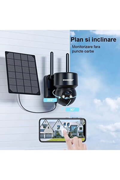WowStep Camera Supravegere, 3MP, 2K, Interior/Exterior, Solar, Detectare Umana, 360°, Card 32 GB, Neagra
