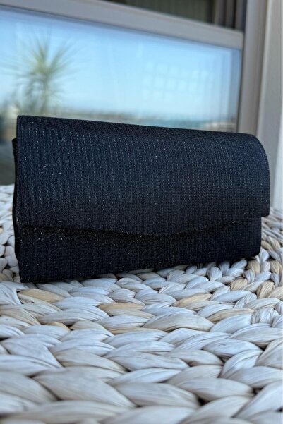 Melissa Boutique Kadın Siyah Simli Işıltılı Zarf Model Uzun Askılı Abiye Çant...
