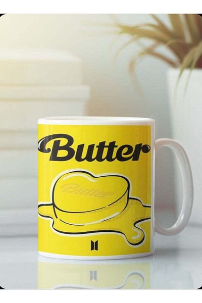 Story of candle Ceramic Mug with 'BTS Butter' Design in White