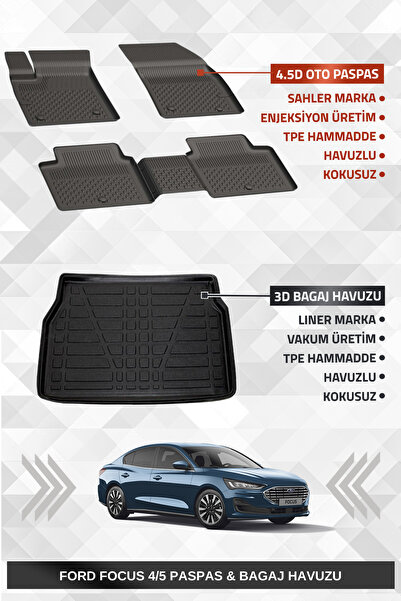 Sahler Focus 4/5 2019+ Sedan Uyumlu 4.5d Premium Havuzlu Paspas ve Liner Mark...