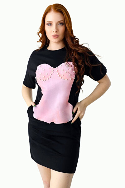 FashionForYou Rochie sport Karolyn, cu buzunare și strasuri, Nimfa Negru/Roz