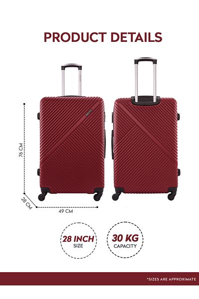PARAJOHN Para John ABS Hardside Spinner Check In Large Luggage Trolley 28 Inch Burgundy