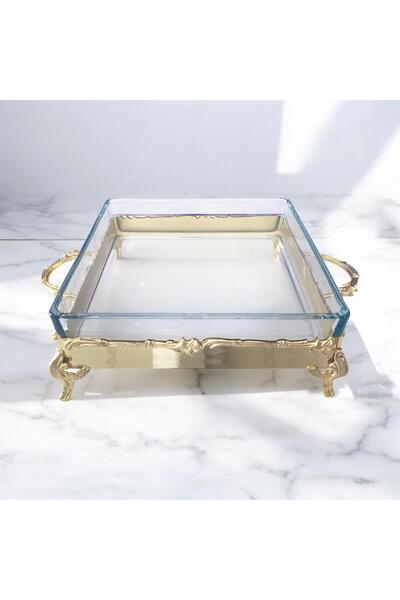 partridge store Square Glass Presentation Plate with Metal Legs 28 cm