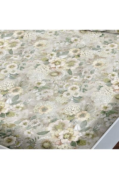 Pucioasa Finet duvet cover set + 2 pillowcases 160x200cm, Sulphur, Floral Pastel Green-Beige