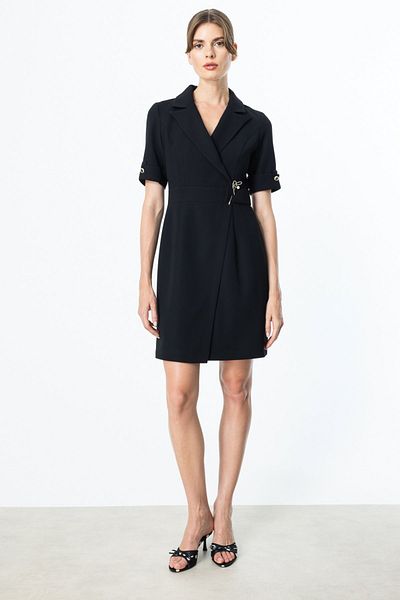 Ekol Midi Length Dress with Metal Accessories at the Waist