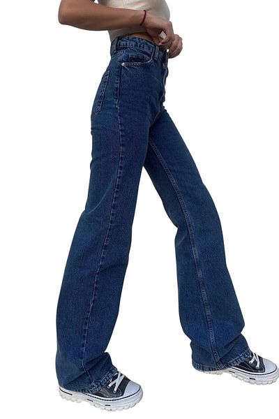 byhaziran butik Orgia Women's Dark Blue Extra High Waist Stretchy Loose 90's Loose Leg Jeans