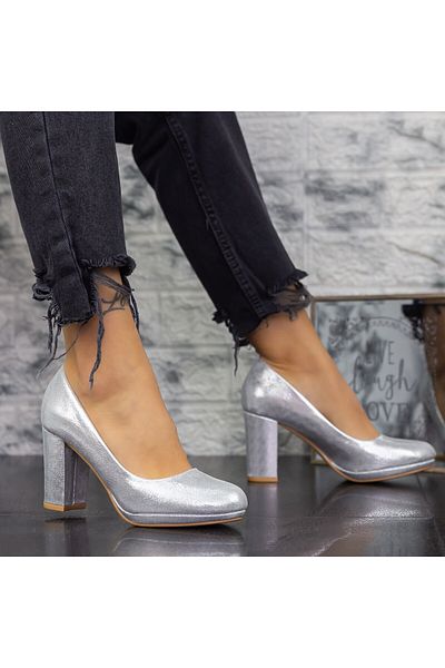 mei Chunky Heel Shoes 2YXD33 Silver
