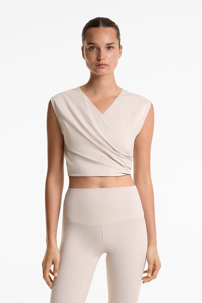 Oysho Cotton blend crossover crop T-shirt