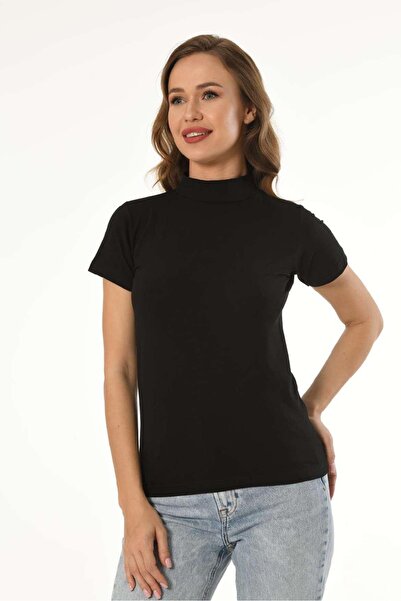 Mfö Life İç Giyim 6 Pieces Women's Lycra Half Turtleneck Short Sleeve T-Shirt 95% Cotton 5% Lycra