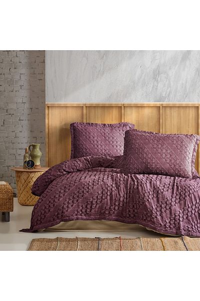 Şaheser Duvet cover set + 2 pillowcases, embossed, 100% cotton, 220x240cm, Enza Purple