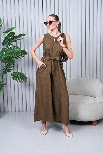 NAVY Λινό φόρεμα με ζώνη