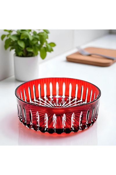Akden Kristal Crystal Cutting Decor Handworked Colorful Glass Bowl