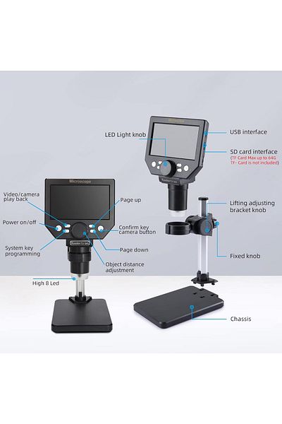DAR Portable Digital Microscope 4.3" LCD – 1000X, 8MP, with LED Light and Battery