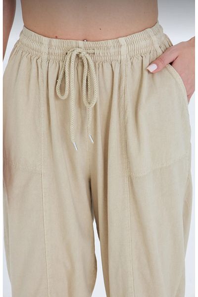 Rosidam Balloon Leg Elastic Waist Plain Linen Trousers