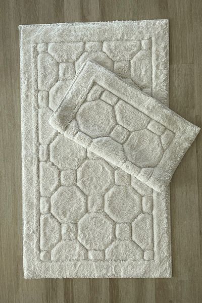 Hevia Home Cotton Tufting Water Absorbent Soft Textured Bath Mat Set, Bathroom Carpet Set of 2 60X100 - 50X60