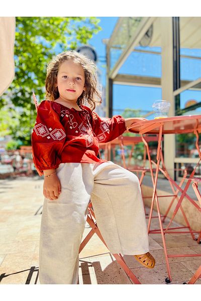 Oliven The Kid Sleeve and Front Embroidery Linen Pant Suit