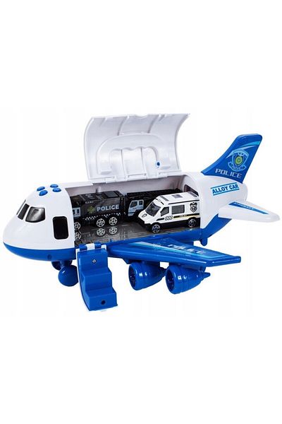 Glow Goods Interactive Toy Airplane Set with 3 Vehicles, Police Transport Car, Light and Sound Effects, 30 x 6.